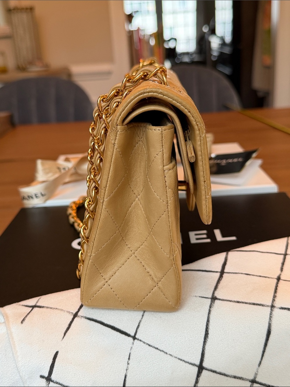 CHANEL Small Classic Vintage Double Flap Beige Quilted Lambskin with Gold Plated - Picture 11 of 16